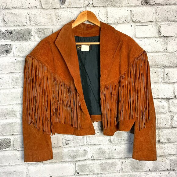 Vintage Jackets & Blazers - Vintage Suede Fringe Cropped Boho Chic Blazer Jacket